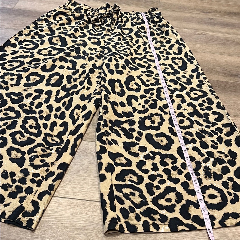 SHEIN Curve Leopard Wide Leg Pants Drawstring Elastic Waist - Picture 3 of 11
